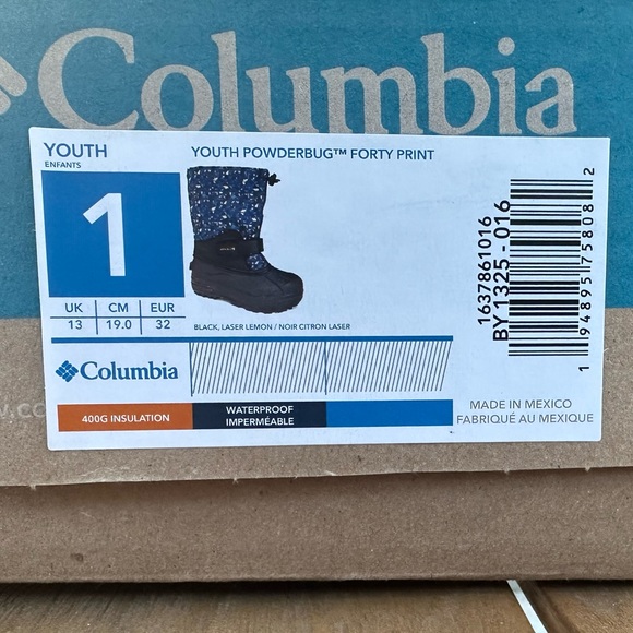 Black/Laser Lemon Columbia Print Snow Boot Size 1 - Picture 9 of 9